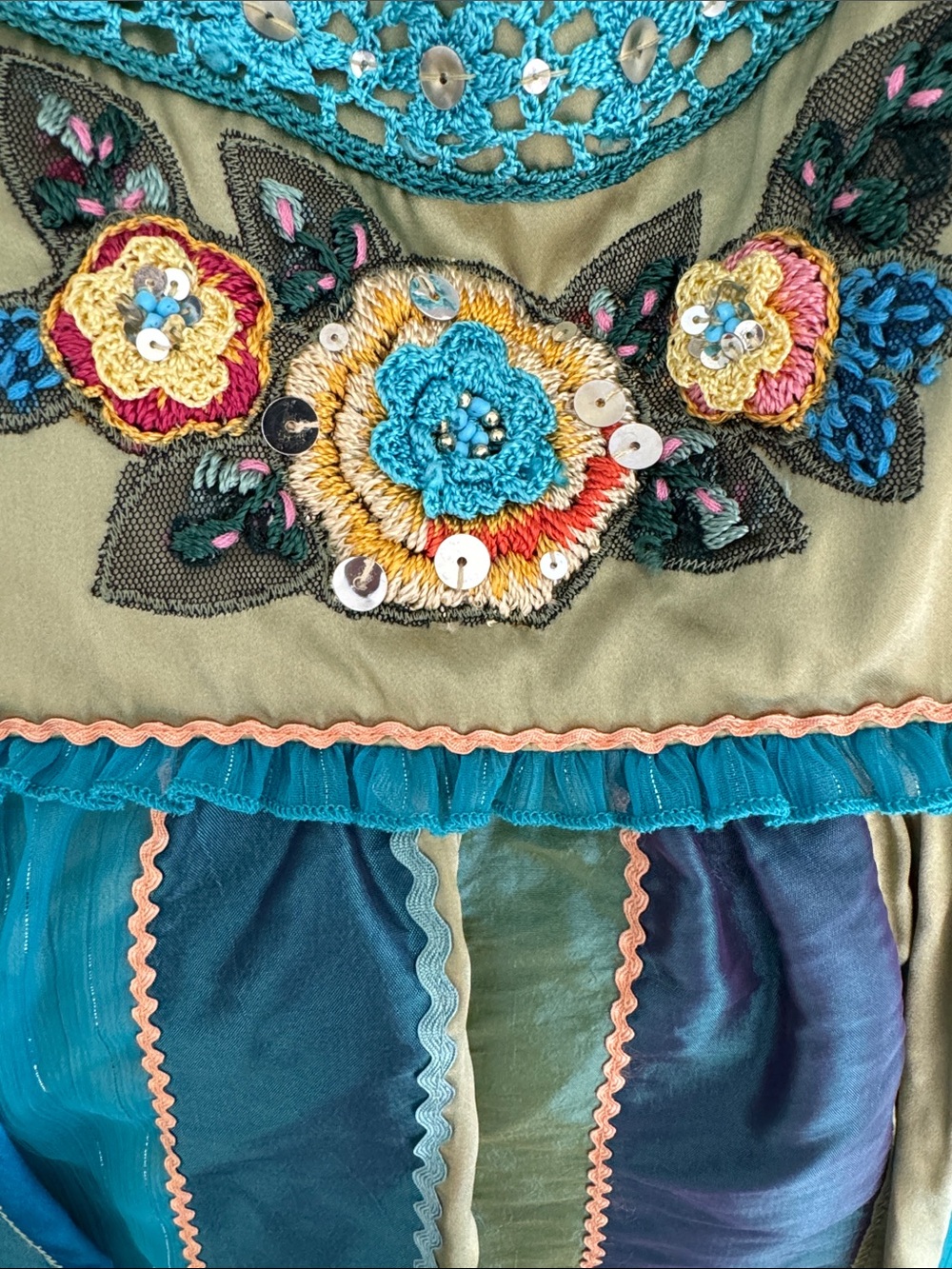 Vintage Sue Wong Silk Embroidered Patchwork Romantic Boho Fairy Dress Size:6 - Picture 3 of 7